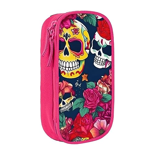 Oxford Cloth Pencil Case - Durable and Stylish Pen Case for School and Office Supplies Sugar and Skulls and Flowers, rose, Einheitsgröße, Brustbeutel von OdDdot