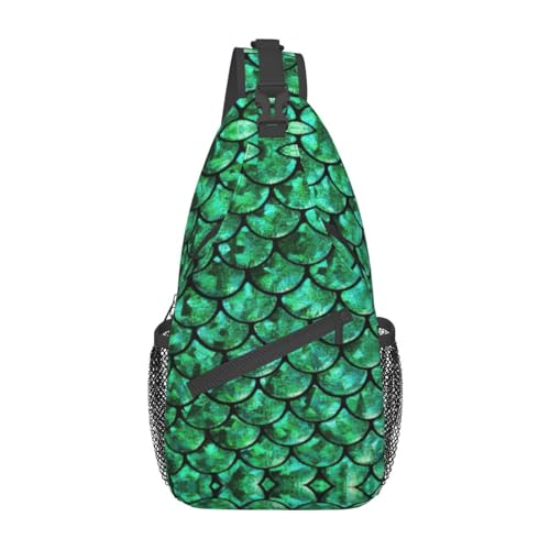 Paris City Tree Eiffelturm Kunstdruck Crossbody Bauchtasche Sling Rucksack Tasche für Damen, Reisen, Wandern, Brusttasche Tagesrucksack, Grüne Fischschuppen, Einheitsgröße von OdDdot