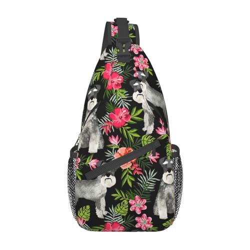 Paris City Tree Eiffelturm Kunstdruck Crossbody Bauchtasche Sling Rucksack Tasche für Damen, Reisen, Wandern, Brusttasche Tagesrucksack, Hund und Blume, Einheitsgröße von OdDdot