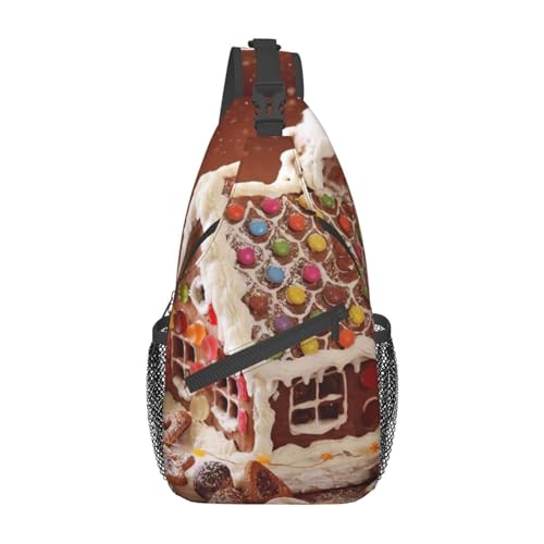 Paris City Tree Eiffelturm Kunstdruck Crossbody Bauchtasche Sling Rucksack Tasche für Damen, Reisen, Wandern, Brusttasche Tagesrucksack, Weihnachtliches Lebkuchen-Dorfhaus, Einheitsgröße von OdDdot