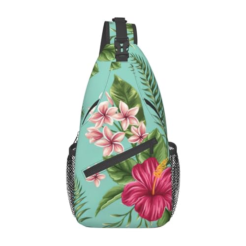 Pizza-Umhängetasche mit 3D-Druck, Umhängetasche, Schultertasche für Damen, Reisen, Wandern, Brusttasche, Tagesrucksack, Hawaiianische tropische Blätter Blumen, Einheitsgröße von OdDdot