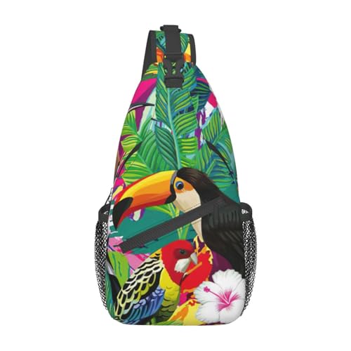 Purple World Print Crossbody Bauchtasche, Sling Rucksack für Damen, Reisen, Wandern, Brusttasche Tagesrucksack, Tropische Vögel und Pflanzenblätter, Einheitsgröße von OdDdot