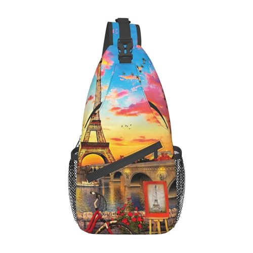 Purple World Print Crossbody Bauchtasche, Sling Rucksack für Damen, Reisen, Wandern, Brusttasche Tagesrucksack, eiffelturm - paris, Einheitsgröße von OdDdot