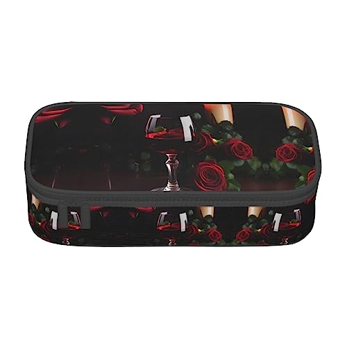 Rotwein-Rose und Kerze, großes Federmäppchen, Federmäppchen mit Reißverschlussfächern, Schreibwarenbeutel, Stifteetui für Büro von OdDdot