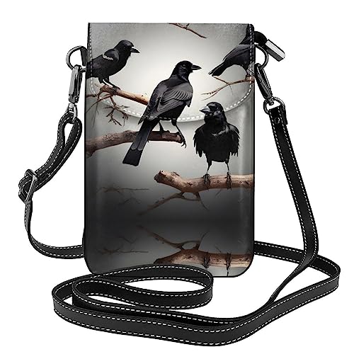 Schwarz Floral Schädel Druck Frauen Mädchen Crossbody Telefon Tasche, Messenger Schulter Tasche Bargeld Handtasche Geldbörse, Schwarze Krähe Vögel auf einem Ast, Einheitsgröße von OdDdot