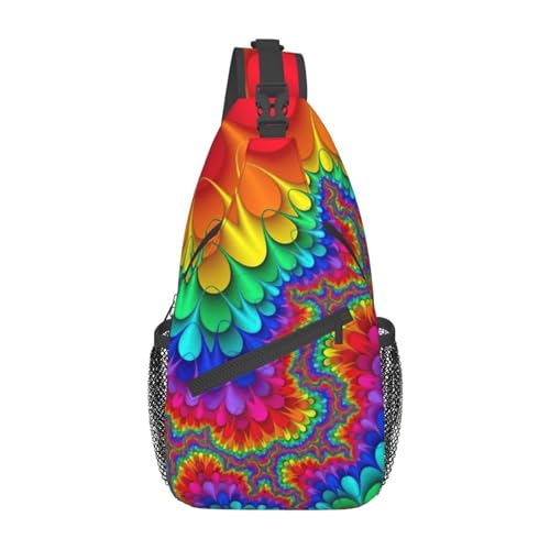 Umhängetasche, Schultertasche, Schultertasche, für Damen, Reisen, Wandern, Brusttasche, Tagesrucksack, Gelb / Grau / Schwarz, Rainbow Tie Dye-Red, Einheitsgröße von OdDdot