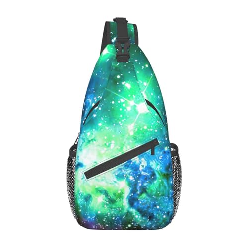 OdDdot Umhängetasche mit Galaxie-Druck, für Damen, Reisen, Wandern, Brusttasche, Tagesrucksack, Grün / Blau / Violett, Grün Blau Lila Galaxy, Einheitsgröße von OdDdot