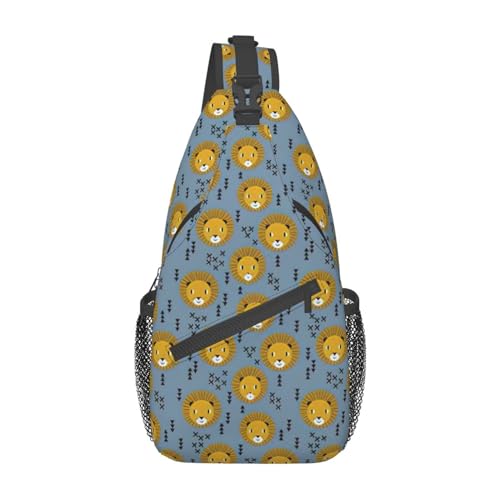 Umhängetasche mit Mohnblumen-Aufdruck, für Damen, Reisen, Wandern, Brusttasche, Tagesrucksack, Lion Lions Head Lion Kids Blue, Einheitsgröße von OdDdot