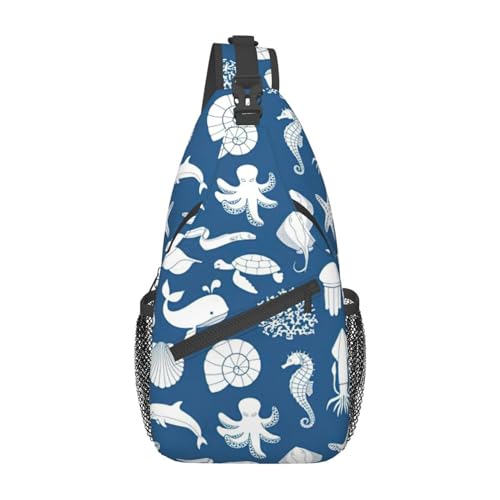 Umhängetasche mit Ostereier-Aufdruck, Schultertasche, für Damen, Reisen, Wandern, Brusttasche, Tagesrucksack, Unterwasser-Marine-Leben, Einheitsgröße von OdDdot