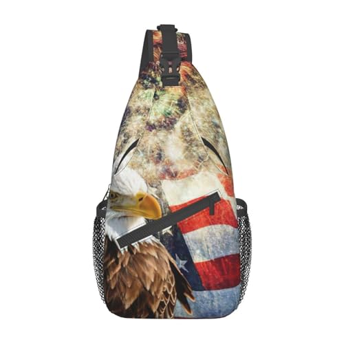 Umhängetasche mit Sonnenblumen-Aufdruck, Schultertasche, für Damen, Reisen, Wandern, Brusttasche, Tagesrucksack, American Flag Fire Eagle, Einheitsgröße von OdDdot