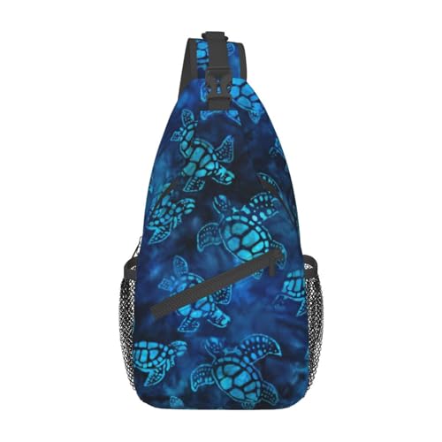 Umhängetasche mit blühendem Hibiskusblumen-Druck, Umhängetasche, Schultertasche, für Damen, Reisen, Wandern, Brusttasche, Tagesrucksack, Meeresschildkröte-blau, Einheitsgröße von OdDdot