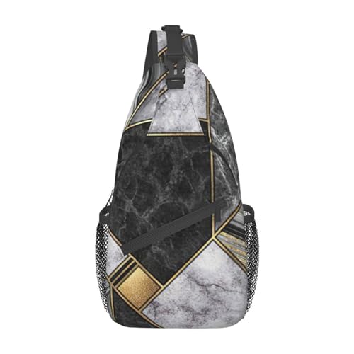 Umhängetasche mit niedlichem Leopardenmuster, Schultertasche, Rucksack für Damen, Reisen, Wandern, Brusttasche, Tagesrucksack, Schwarze Marmor-Textur, Gold, Einheitsgröße von OdDdot