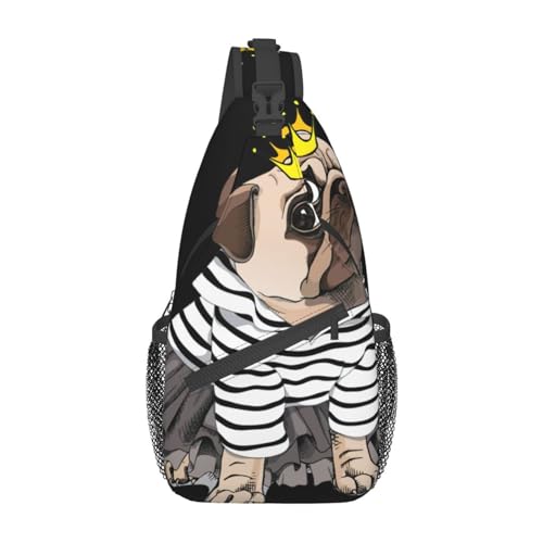 Umhängetasche mit niedlichem Mops-Aufdruck, Umhängetasche, Schultertasche für Damen, Reisen, Wandern, Brusttasche, Tagesrucksack, Niedlicher Mops-Hund, Einheitsgröße von OdDdot