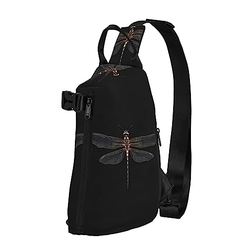 Wasserdichte Polyester-Gürteltasche, langlebig und leicht, Crossbody-Schultertasche für Damen, ideal für Reisen, Feuerwehrmann, Feuerwehrmann, Libelle schwarz, Einheitsgröße von OdDdot