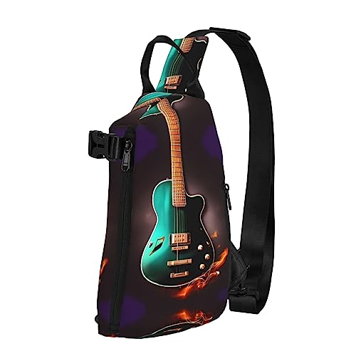 Wasserdichte Polyester-Gürteltasche, langlebig und leicht, Crossbody-Schultertasche für Damen, ideal für Reisen, Palme, violetter Sonnenuntergang, Musik Grün Gitarre, Einheitsgröße von OdDdot