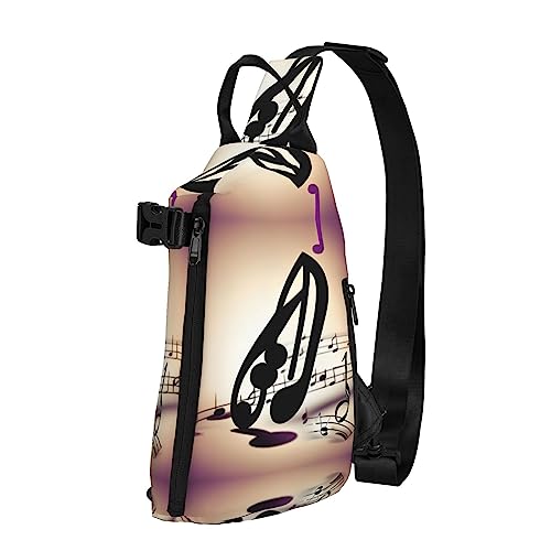 Wasserdichte Polyester-Gürteltasche, langlebig und leicht, Crossbody-Schultertasche für Damen, ideal für Reisen, Palme, violetter Sonnenuntergang, Musiknoten-Muster, Einheitsgröße von OdDdot