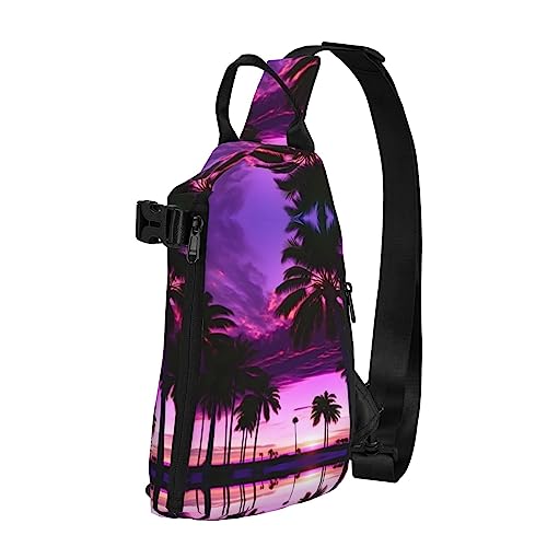 Wasserdichte Polyester-Gürteltasche, langlebig und leicht, Crossbody-Schultertasche für Damen, ideal für Reisen, Palme, violetter Sonnenuntergang, Palme Lila Sonnenuntergang, Einheitsgröße von OdDdot