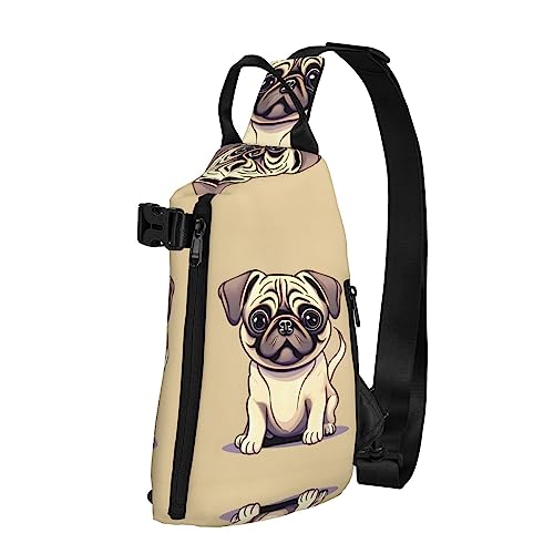 Wasserdichte Polyester-Gürteltasche, langlebig und leicht, Crossbody-Schultertasche für Damen, ideal für Reisen, Rot und Rosen, Lustige Cartoon Mops Welpen Hunde, Einheitsgröße von OdDdot