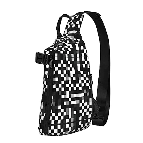 Wasserdichte Polyester-Gürteltasche, langlebig und leicht, Crossbody-Schultertasche für Damen, ideal für Reisen, Schwarz / Weiß / Milchkuh, Schwarz-weißes Formel-kariertes Muster, Einheitsgröße von OdDdot