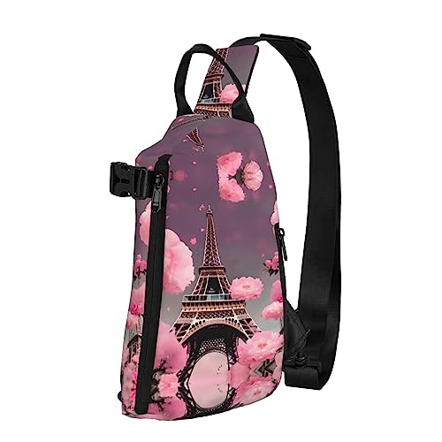 Wasserdichte Polyester-Gürteltasche, langlebig und leicht, Crossbody-Schultertasche für Damen, ideal für Reisen, Stiefmütterchen, Perfektionsdruck, Paris Street Eiffelturm Pink Floral, Einheitsgröße von OdDdot