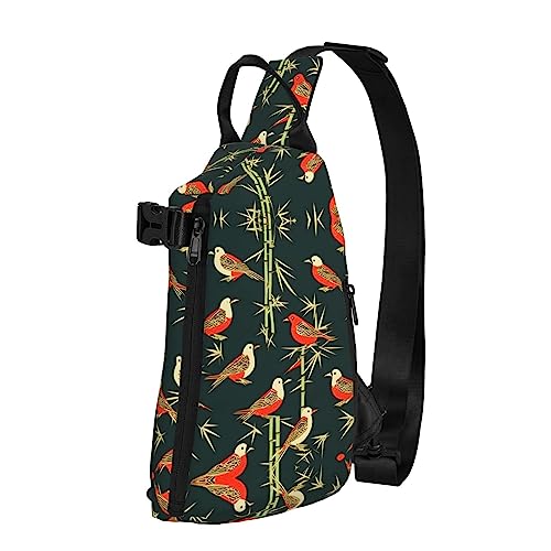 Wasserdichte Polyester-Gürteltasche, langlebig und leicht, Crossbody-Schultertasche für Damen, ideal für Reisen, Tiere, Ziege, Bambus Vögel Muster, Einheitsgröße von OdDdot