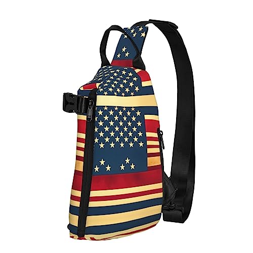 Wasserdichte Polyester-Gürteltasche, langlebig und leicht, Crossbody-Schultertasche für Damen, ideal für Reisen, blau-beige, quadratisches Muster, Amerikanische Flagge, Einheitsgröße von OdDdot