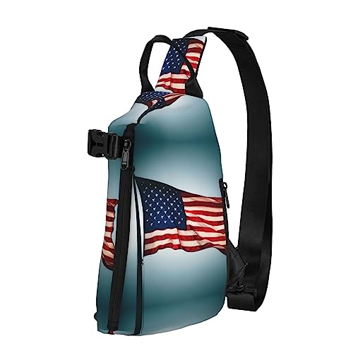 Wasserdichte Polyester-Gürteltasche, langlebig und leicht, Crossbody-Schultertasche für Damen, ideal für Reisen, blau-beige, quadratisches Muster, Amerikanische Flagge Muster, Einheitsgröße von OdDdot