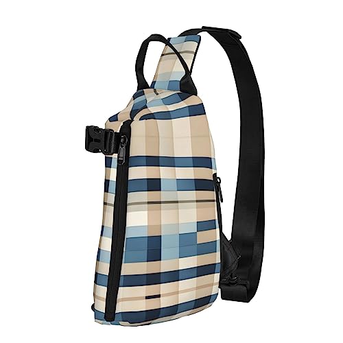 Wasserdichte Polyester-Gürteltasche, langlebig und leicht, Crossbody-Schultertasche für Damen, ideal für Reisen, blau-beige, quadratisches Muster, Blau-beige-Quadrat-Muster, Einheitsgröße von OdDdot