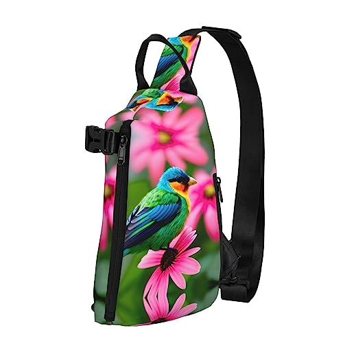 Wasserdichte Polyester-Gürteltasche, langlebig und leicht, Crossbody-Schultertasche für Damen, ideal für Reisen, niedliche Dackel-Hunde, Bunte Blumen und Vogel, Einheitsgröße von OdDdot