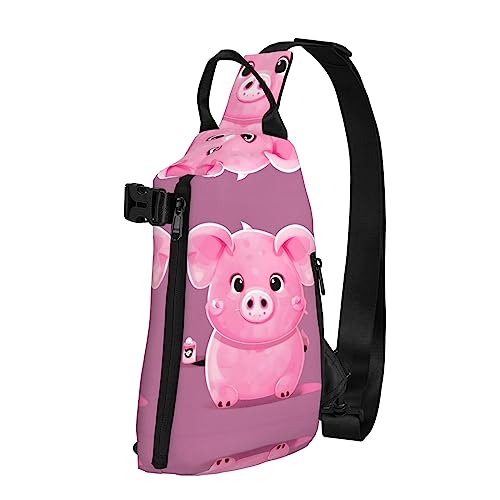 Wasserdichte Polyester-Gürteltasche, langlebig und leicht, Crossbody-Schultertasche für Damen, ideal für Reisen, rosa Blumenschau, Kühe, Rinder, Rosa Süßes Schwein, Einheitsgröße von OdDdot