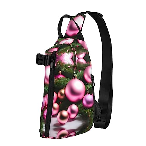 Wasserdichte Polyester-Gürteltasche, langlebig und leicht, Crossbody-Schultertasche für Damen, ideal für Reisen, rosa Blumenschau, Kühe, Rinder, Rosa Weihnachtskugel, Einheitsgröße von OdDdot