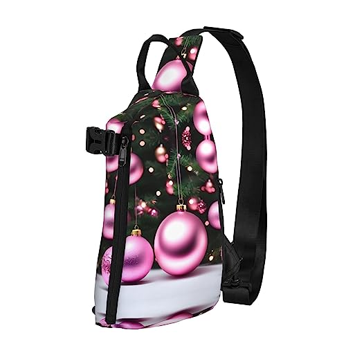 Wasserdichte Polyester-Gürteltasche, langlebig und leicht, Crossbody-Schultertasche für Damen, ideal für Reisen, rosa Blumenschau, Kühe, Rinder, Rosa Weihnachtskugeln, Einheitsgröße von OdDdot