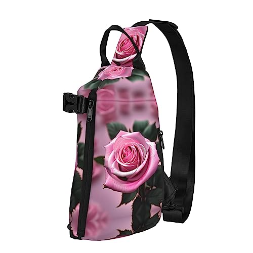 Wasserdichte Polyester-Gürteltasche, langlebig und leicht, Crossbody-Schultertasche für Damen, ideal für Reisen, rosa Blumenschau, Kühe, Rinder, Rosa und Rosa, Einheitsgröße von OdDdot