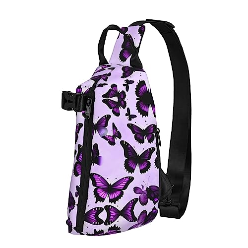 Wasserdichte Polyester-Gürteltasche, langlebig und leicht, Crossbody-Schultertasche für Damen, ideal für Reisen, violette Blumen, Lila Schmetterlinge, Einheitsgröße von OdDdot