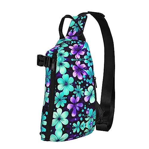 Wasserdichte Polyester-Gürteltasche, langlebig und leicht, Crossbody-Schultertasche für Damen, ideal für Reisen, violette Blumen, Lila und blaugrüne Blumen, Einheitsgröße von OdDdot