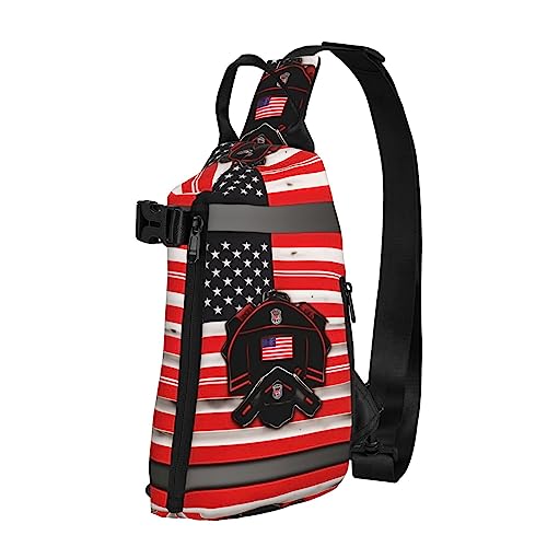 Wasserdichte Polyester-Gürteltasche, langlebig und leicht, Crossbody-Schultertasche für Damen, ideal für Reisen, weißes Marmor-Rotgold-Muster, Red Line Feuerwehrmann USA Flagge, Einheitsgröße von OdDdot