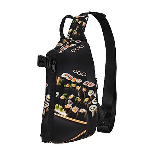 Wasserdichte Polyester-Gürteltasche, langlebig und leicht, Crossbody-Schultertasche für Damen, ideal für Reisen Jet-Kämpfer, Japanisches Sushi Schwarz, Einheitsgröße von OdDdot