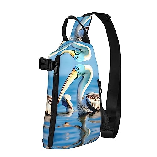 Wasserdichte Polyester-Gürteltasche, langlebig und leicht, Crossbody-Schultertasche für Damen, ideal für Reisen mit Klavier mit Musiknoten, Pelikan Vogel Blau Meer Himmel, Einheitsgröße von OdDdot