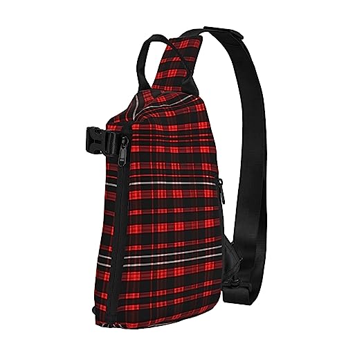 Wasserdichte Polyester-Gürteltasche, langlebig und leicht, Crossbody-Schultertasche für Damen, ideal für Reisen mit Pommerschen Muster, Kariertes Rot und Schwarz, Einheitsgröße von OdDdot