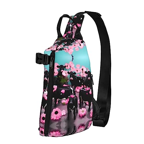 Wasserdichte Polyester-Gürteltasche, langlebig und leicht, Crossbody-Schultertasche für Damen, ideal für Reisen mit Pommerschen Muster, Pink Flower Show Steer Kühe, Einheitsgröße von OdDdot