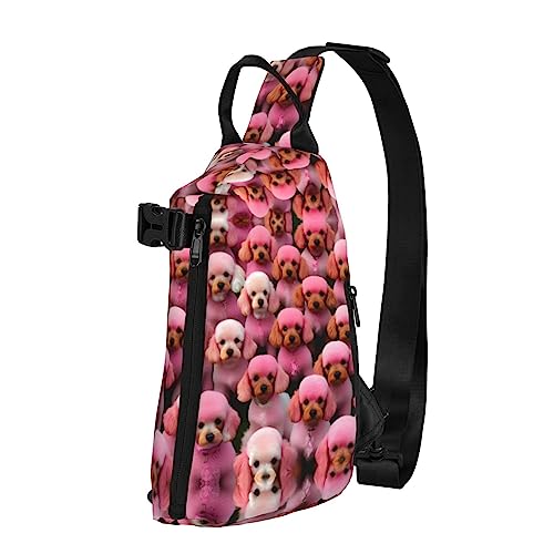 Wasserdichte Polyester-Gürteltasche, langlebig und leicht, Crossbody-Schultertasche für Damen, ideal für Reisen mit Pommerschen Muster, Rosa Pudel Hunde, Einheitsgröße von OdDdot