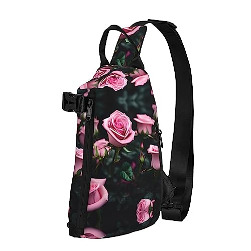 Wasserdichte Polyester-Gürteltasche, langlebig und leicht, Crossbody-Schultertasche für Damen, ideal für Reisen mit Pommerschen Muster, Rosa Rosenaufdruck, Einheitsgröße von OdDdot