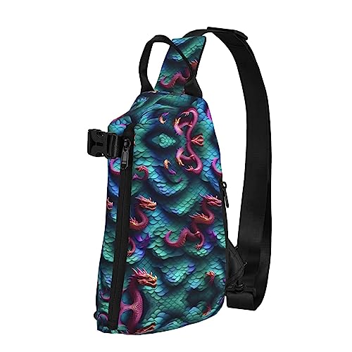 Wasserdichte Polyester-Gürteltasche, langlebig und leicht, Crossbody-Sling-Tasche für Damen, ideal für Reisen, 90er-Jahre-Cup-Design, 3D Magische Drachen Schuppen Muster, Einheitsgröße von OdDdot