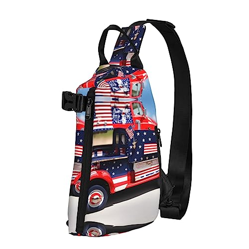 Wasserdichte Polyester-Gürteltasche, langlebig und leicht, Crossbody-Sling-Tasche für Damen, ideal für Reisen, 90er-Jahre-Cup-Design, 4. Juli Patriotischer LKW, Einheitsgröße von OdDdot