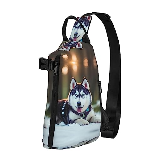 Wasserdichte Polyester-Gürteltasche, langlebig und leicht, Crossbody-Sling-Tasche für Damen, ideal für Reisen, letzte Sonnenstrahlen von über dem Meer Wellen, Husky-Hund, Einheitsgröße von OdDdot