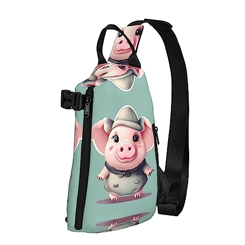 Wasserdichte Polyester-Gürteltasche, langlebig und leicht, Crossbody-Sling-Tasche für Damen, ideal für Reisen, niedliche Tupfen, Süßes Schwein, Einheitsgröße von OdDdot