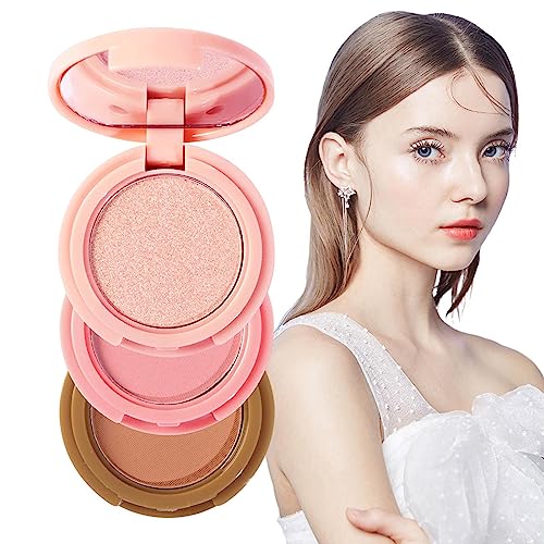 Highlighter-Puderpalette,3-in-1 Wangen-Highlighter-Rouge-Puder | Schimmernder, konturierender, schweißfester, langanhaltender, strahlender Look für Frauen Odavom von Odavom