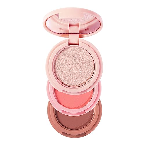 Highlighter-Puderpalette | 3-in-1 Wangenrouge-Highlighter-Lidschatten-Palette,Schimmernder, konturierender, schweißfester, langanhaltender, strahlender Look für Frauen Odavom von Odavom