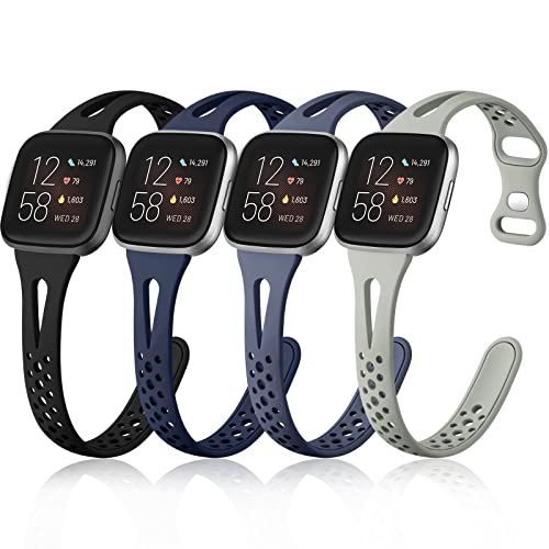 Odbeai Kompatibel mit Fitbit Versa 2 Armbändern für Damen und Herren, Armbänder für Fitbit Versa Lite/Versa SE, schmales, atmungsaktives weiches Silikon-Ersatzarmband für Versa-Uhr, 4 Stück von Odbeai