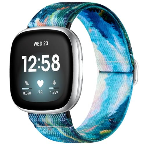 Odbeai Kompatibel mit Fitbit Versa 4 Bändern für Damen/Versa 3, kompatibel mit Fitbit Sense 2 Bändern/Sense Band, verstellbares elastisches Nylon, Sport, niedliches Stretch, stilvolles Ersatzarmband von Odbeai
